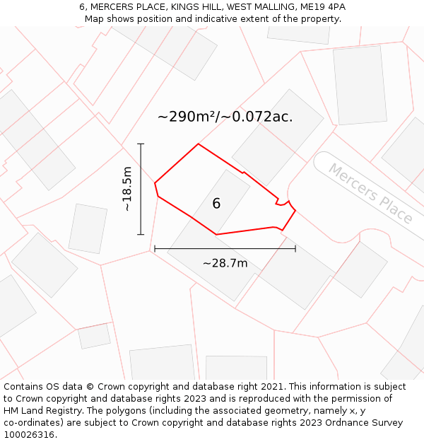 6, MERCERS PLACE, KINGS HILL, WEST MALLING, ME19 4PA: Plot and title map