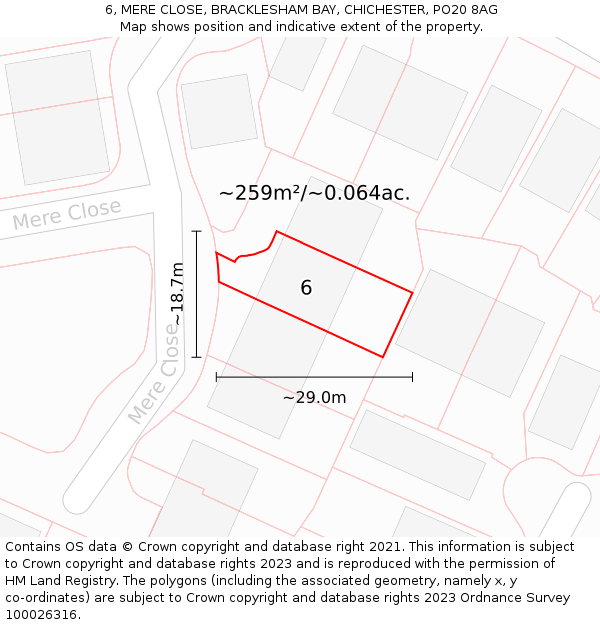 6, MERE CLOSE, BRACKLESHAM BAY, CHICHESTER, PO20 8AG: Plot and title map