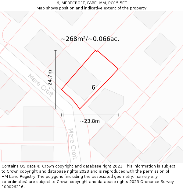 6, MERECROFT, FAREHAM, PO15 5ET: Plot and title map