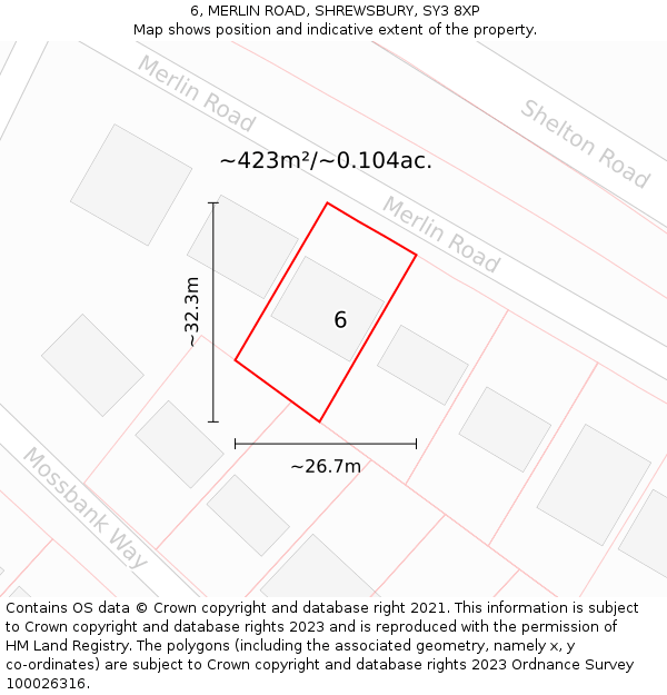 6, MERLIN ROAD, SHREWSBURY, SY3 8XP: Plot and title map