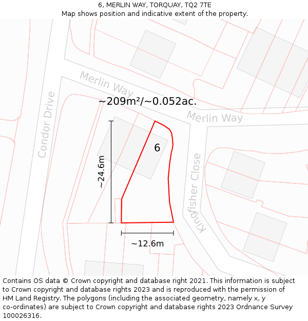 6, MERLIN WAY, TORQUAY, TQ2 7TE: Plot and title map