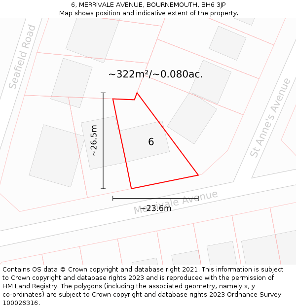 6, MERRIVALE AVENUE, BOURNEMOUTH, BH6 3JP: Plot and title map