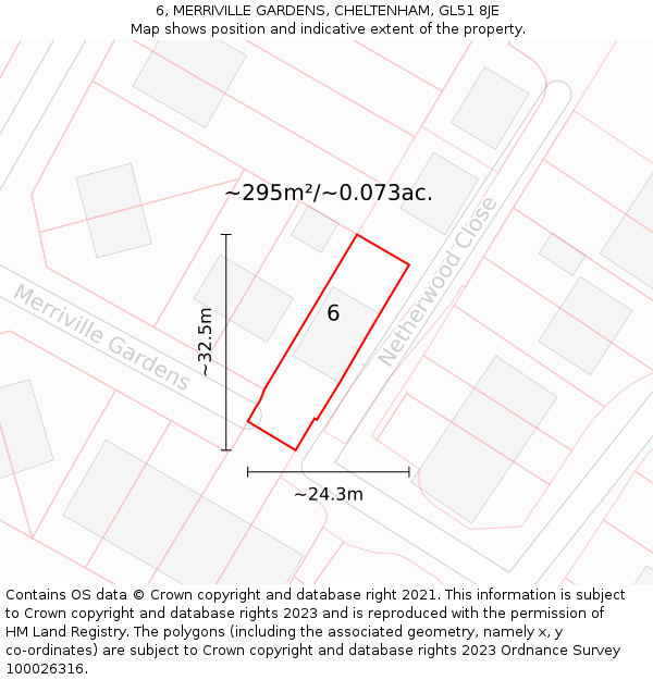 6, MERRIVILLE GARDENS, CHELTENHAM, GL51 8JE: Plot and title map