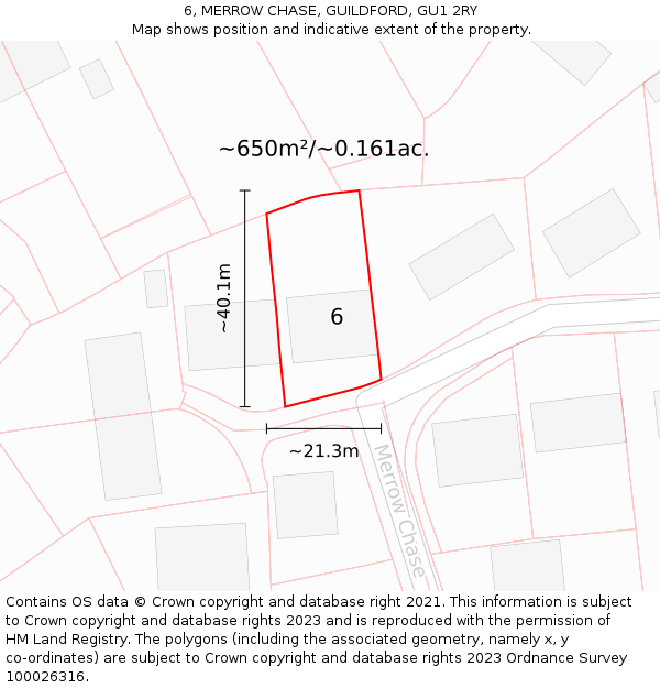 6, MERROW CHASE, GUILDFORD, GU1 2RY: Plot and title map