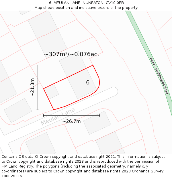 6, MEULAN LANE, NUNEATON, CV10 0EB: Plot and title map