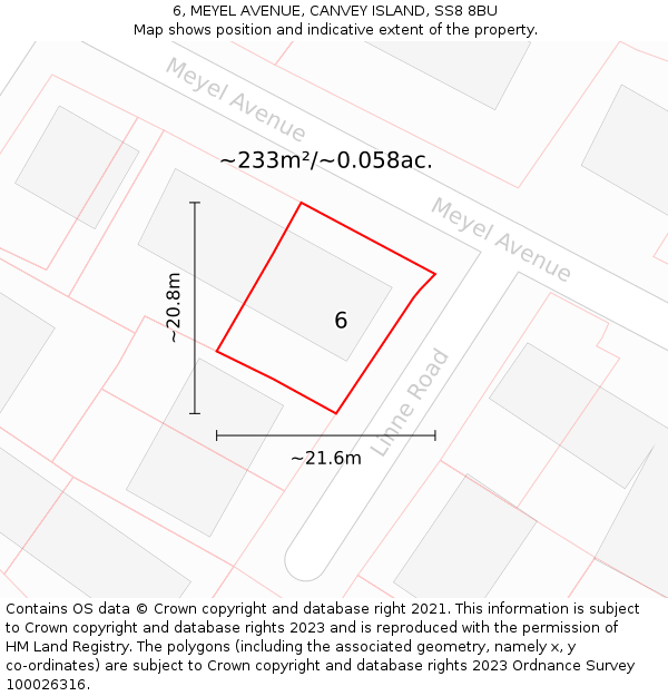 6, MEYEL AVENUE, CANVEY ISLAND, SS8 8BU: Plot and title map