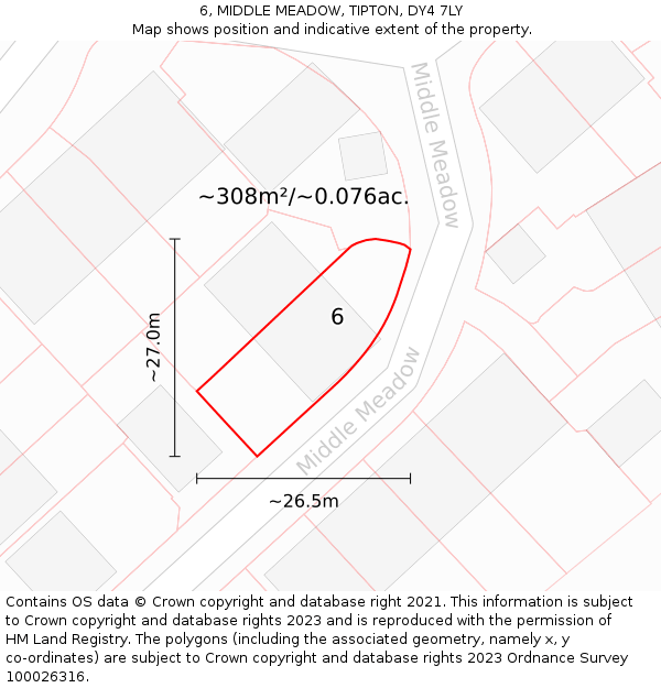 6, MIDDLE MEADOW, TIPTON, DY4 7LY: Plot and title map