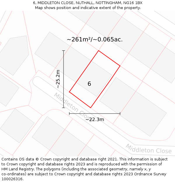 6, MIDDLETON CLOSE, NUTHALL, NOTTINGHAM, NG16 1BX: Plot and title map