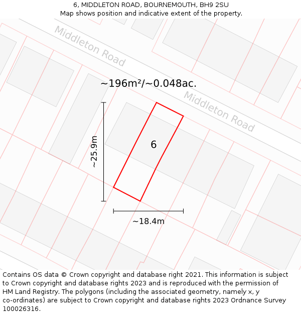 6, MIDDLETON ROAD, BOURNEMOUTH, BH9 2SU: Plot and title map