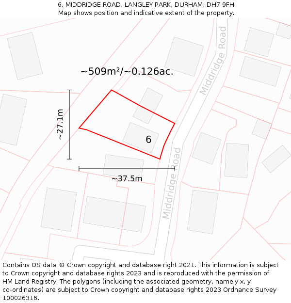 6, MIDDRIDGE ROAD, LANGLEY PARK, DURHAM, DH7 9FH: Plot and title map