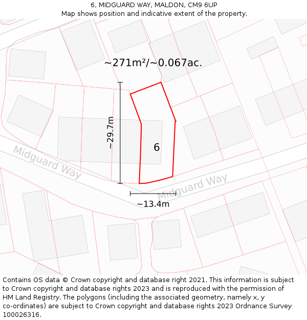 6, MIDGUARD WAY, MALDON, CM9 6UP: Plot and title map