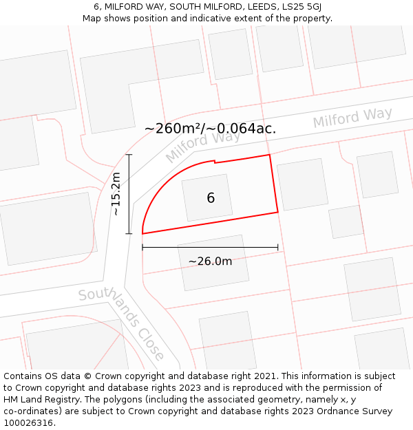 6, MILFORD WAY, SOUTH MILFORD, LEEDS, LS25 5GJ: Plot and title map