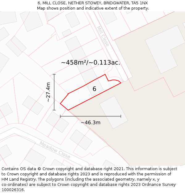 6, MILL CLOSE, NETHER STOWEY, BRIDGWATER, TA5 1NX: Plot and title map