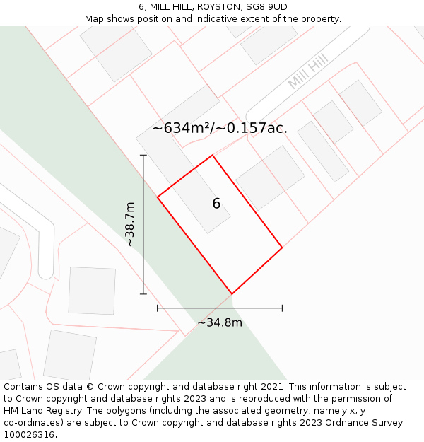 6, MILL HILL, ROYSTON, SG8 9UD: Plot and title map