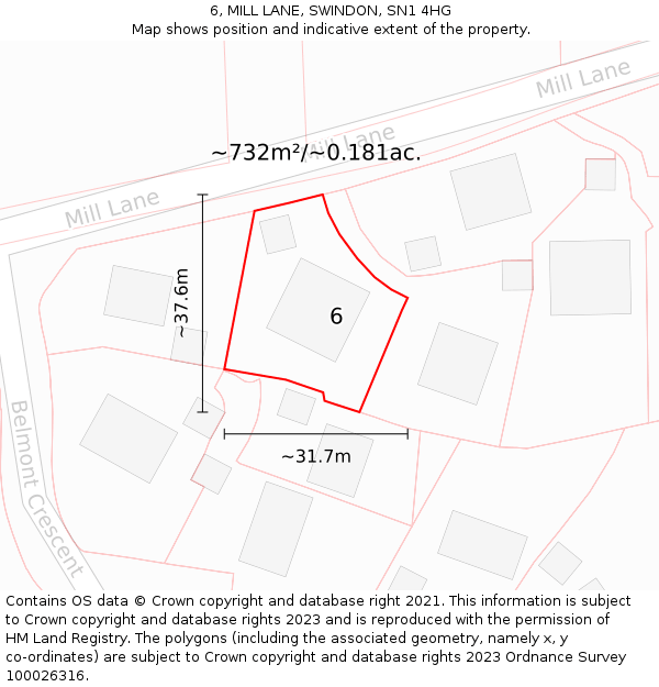 6, MILL LANE, SWINDON, SN1 4HG: Plot and title map