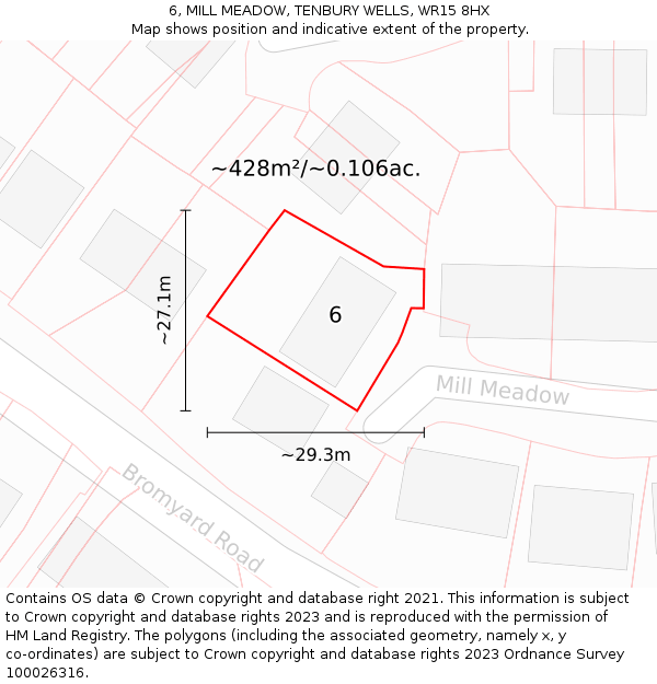 6, MILL MEADOW, TENBURY WELLS, WR15 8HX: Plot and title map