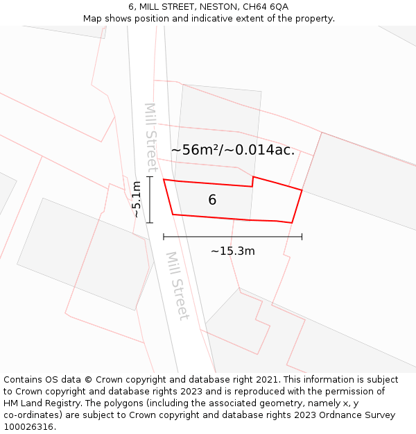6, MILL STREET, NESTON, CH64 6QA: Plot and title map