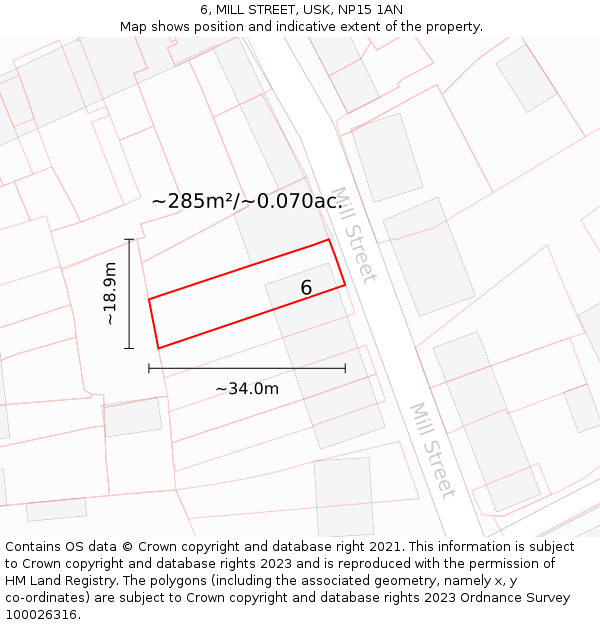 6, MILL STREET, USK, NP15 1AN: Plot and title map