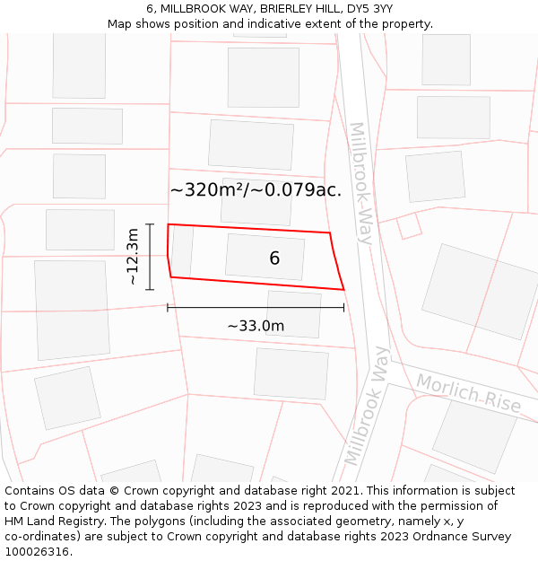 6, MILLBROOK WAY, BRIERLEY HILL, DY5 3YY: Plot and title map