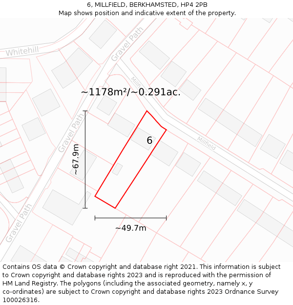 6, MILLFIELD, BERKHAMSTED, HP4 2PB: Plot and title map