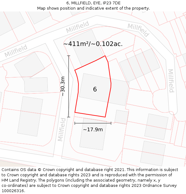 6, MILLFIELD, EYE, IP23 7DE: Plot and title map