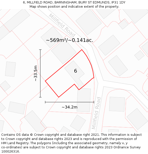 6, MILLFIELD ROAD, BARNINGHAM, BURY ST EDMUNDS, IP31 1DY: Plot and title map