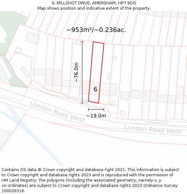 6, MILLSHOT DRIVE, AMERSHAM, HP7 9DG: Plot and title map