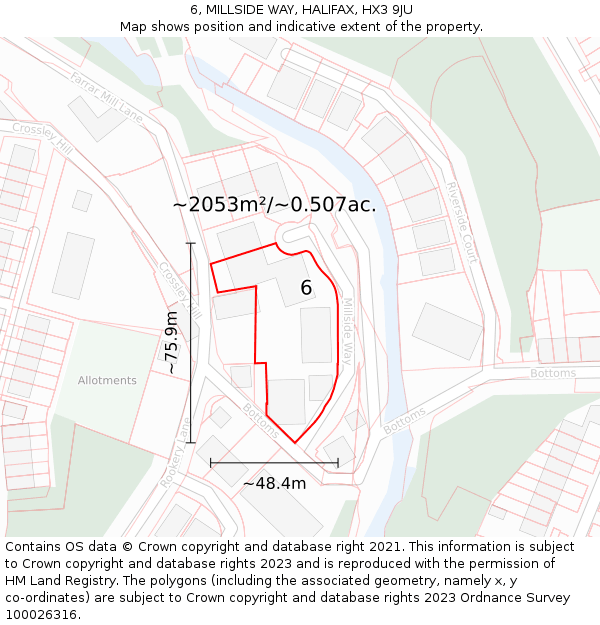 6, MILLSIDE WAY, HALIFAX, HX3 9JU: Plot and title map