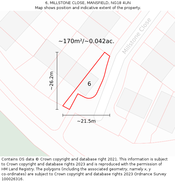 6, MILLSTONE CLOSE, MANSFIELD, NG18 4UN: Plot and title map