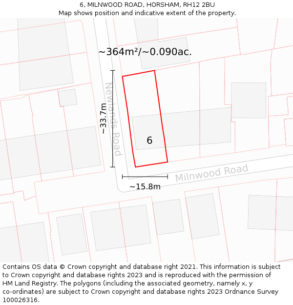 6, MILNWOOD ROAD, HORSHAM, RH12 2BU: Plot and title map