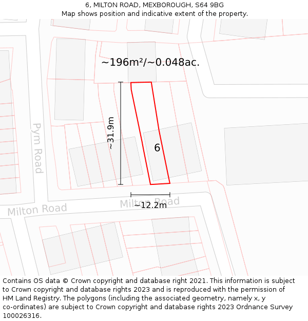 6, MILTON ROAD, MEXBOROUGH, S64 9BG: Plot and title map