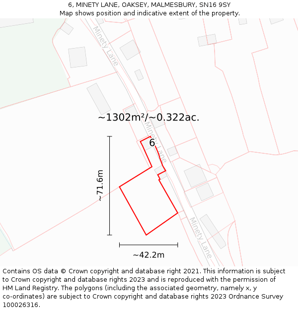 6, MINETY LANE, OAKSEY, MALMESBURY, SN16 9SY: Plot and title map