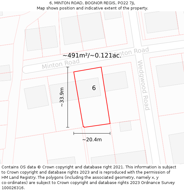 6, MINTON ROAD, BOGNOR REGIS, PO22 7JL: Plot and title map