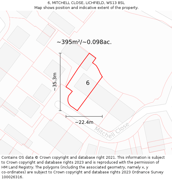 6, MITCHELL CLOSE, LICHFIELD, WS13 8SL: Plot and title map