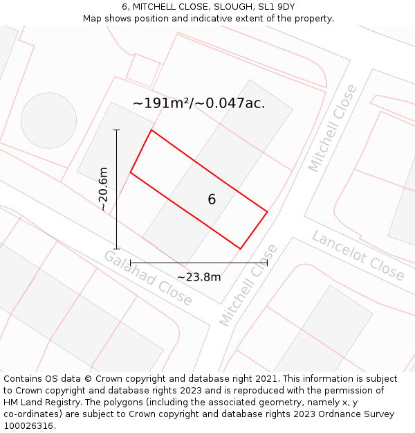 6, MITCHELL CLOSE, SLOUGH, SL1 9DY: Plot and title map