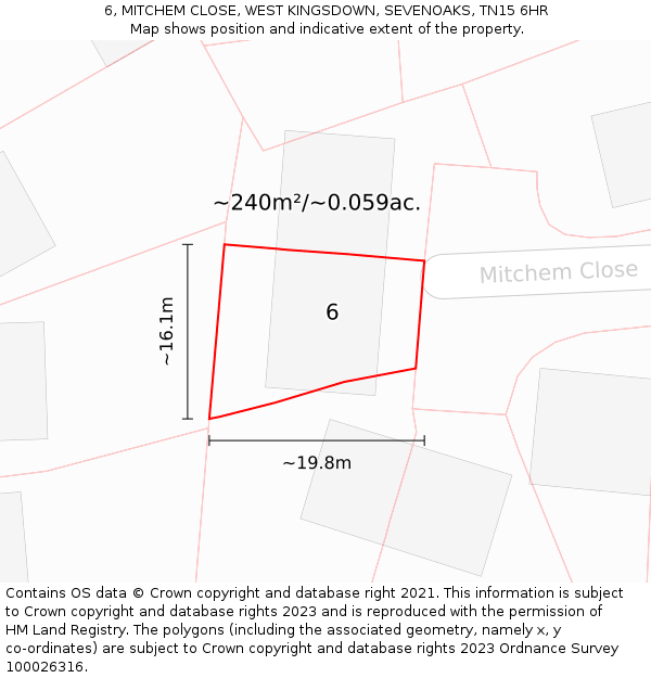 6, MITCHEM CLOSE, WEST KINGSDOWN, SEVENOAKS, TN15 6HR: Plot and title map