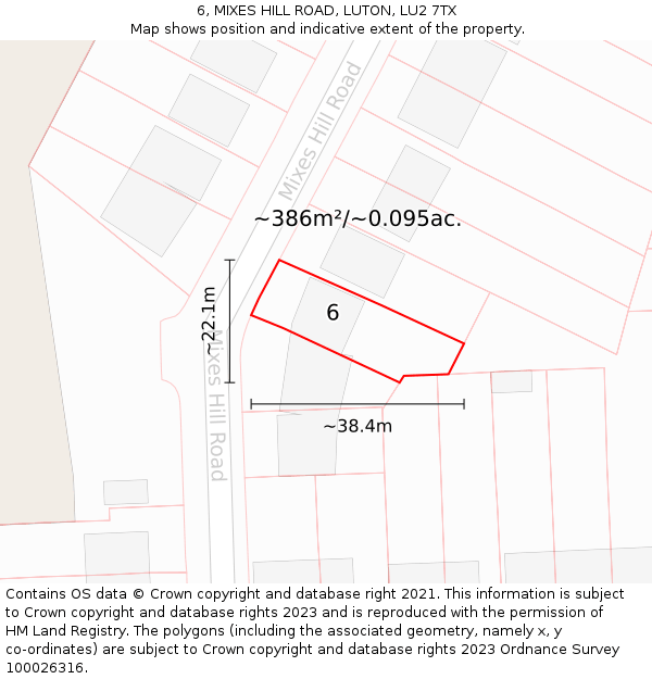 6, MIXES HILL ROAD, LUTON, LU2 7TX: Plot and title map