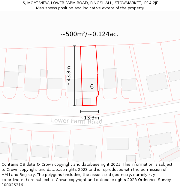 6, MOAT VIEW, LOWER FARM ROAD, RINGSHALL, STOWMARKET, IP14 2JE: Plot and title map