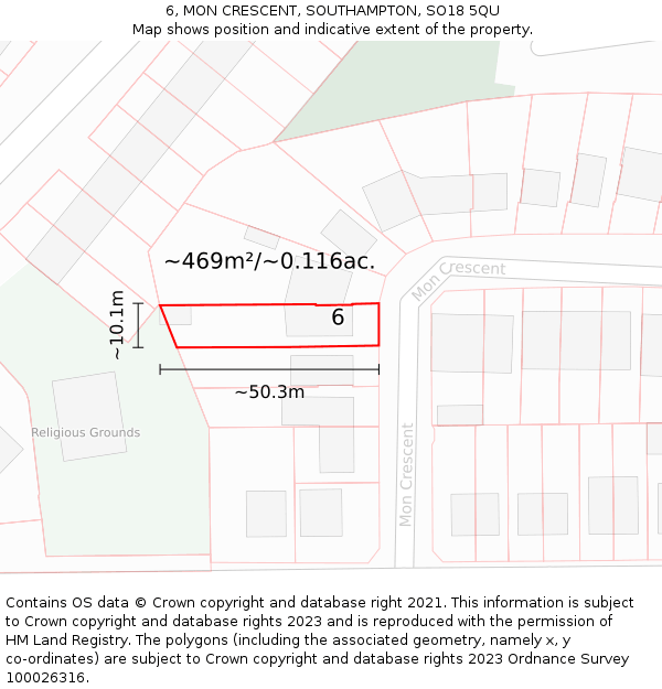 6, MON CRESCENT, SOUTHAMPTON, SO18 5QU: Plot and title map