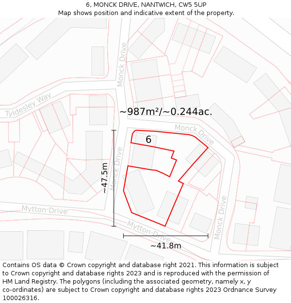 6, MONCK DRIVE, NANTWICH, CW5 5UP: Plot and title map