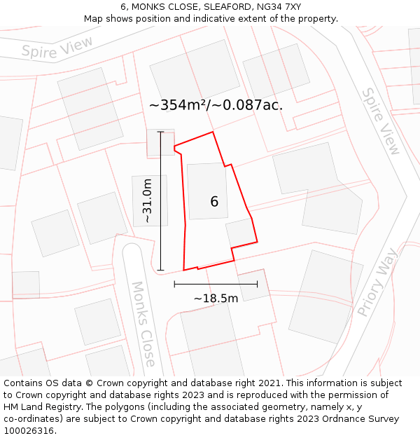 6, MONKS CLOSE, SLEAFORD, NG34 7XY: Plot and title map