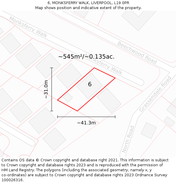 6, MONKSFERRY WALK, LIVERPOOL, L19 0PR: Plot and title map