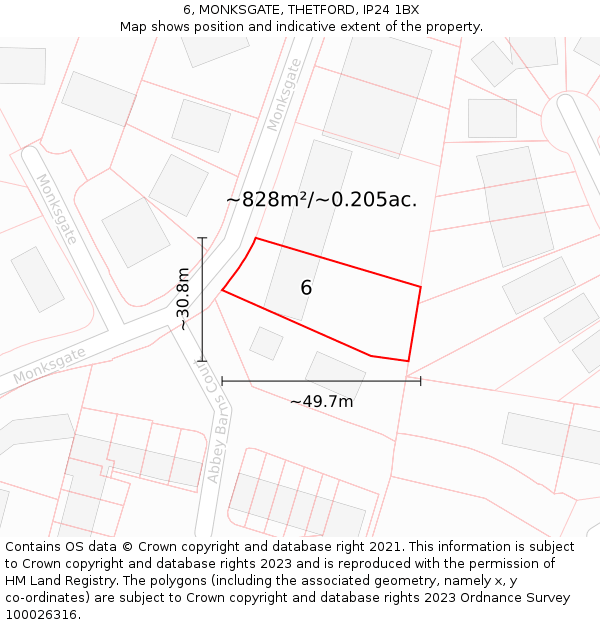 6, MONKSGATE, THETFORD, IP24 1BX: Plot and title map