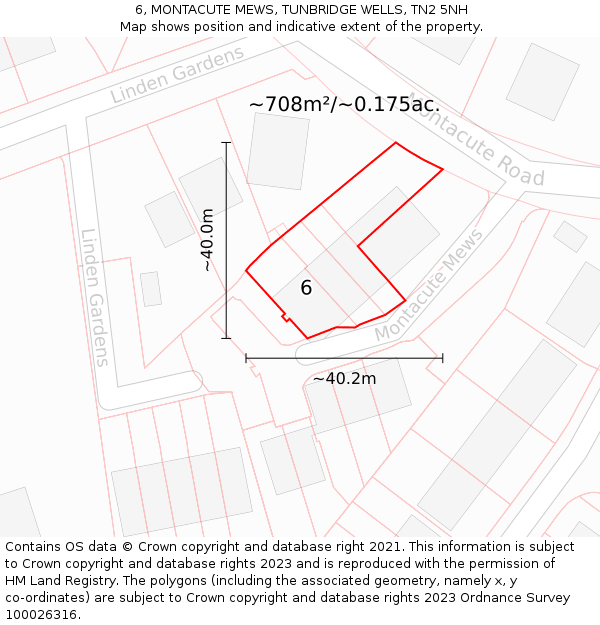 6, MONTACUTE MEWS, TUNBRIDGE WELLS, TN2 5NH: Plot and title map