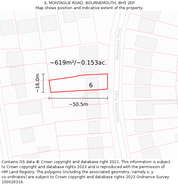 6, MONTAGUE ROAD, BOURNEMOUTH, BH5 2EP: Plot and title map