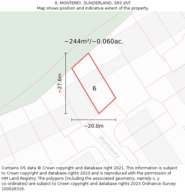 6, MONTEREY, SUNDERLAND, SR3 2NT: Plot and title map