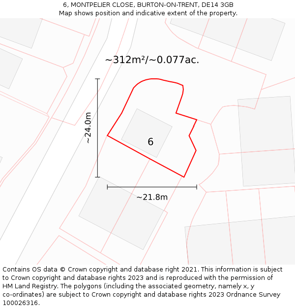 6, MONTPELIER CLOSE, BURTON-ON-TRENT, DE14 3GB: Plot and title map