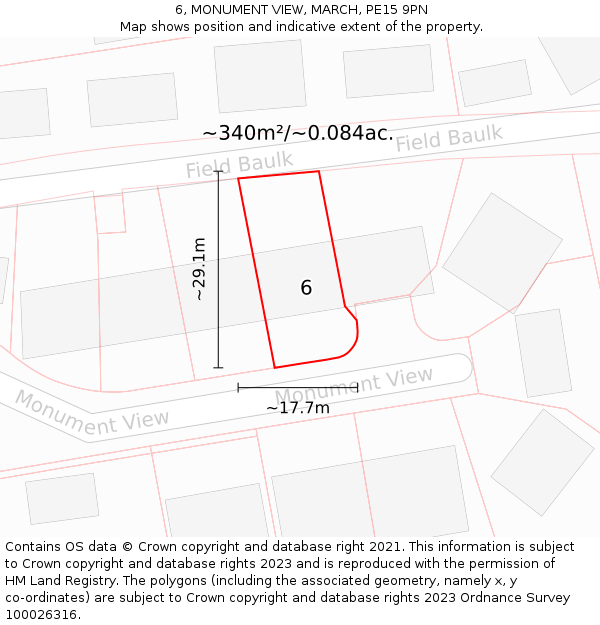 6, MONUMENT VIEW, MARCH, PE15 9PN: Plot and title map