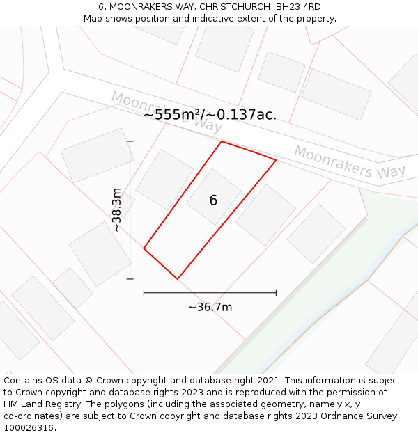 6, MOONRAKERS WAY, CHRISTCHURCH, BH23 4RD: Plot and title map