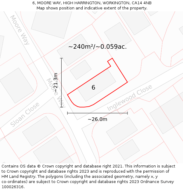 6, MOORE WAY, HIGH HARRINGTON, WORKINGTON, CA14 4NB: Plot and title map